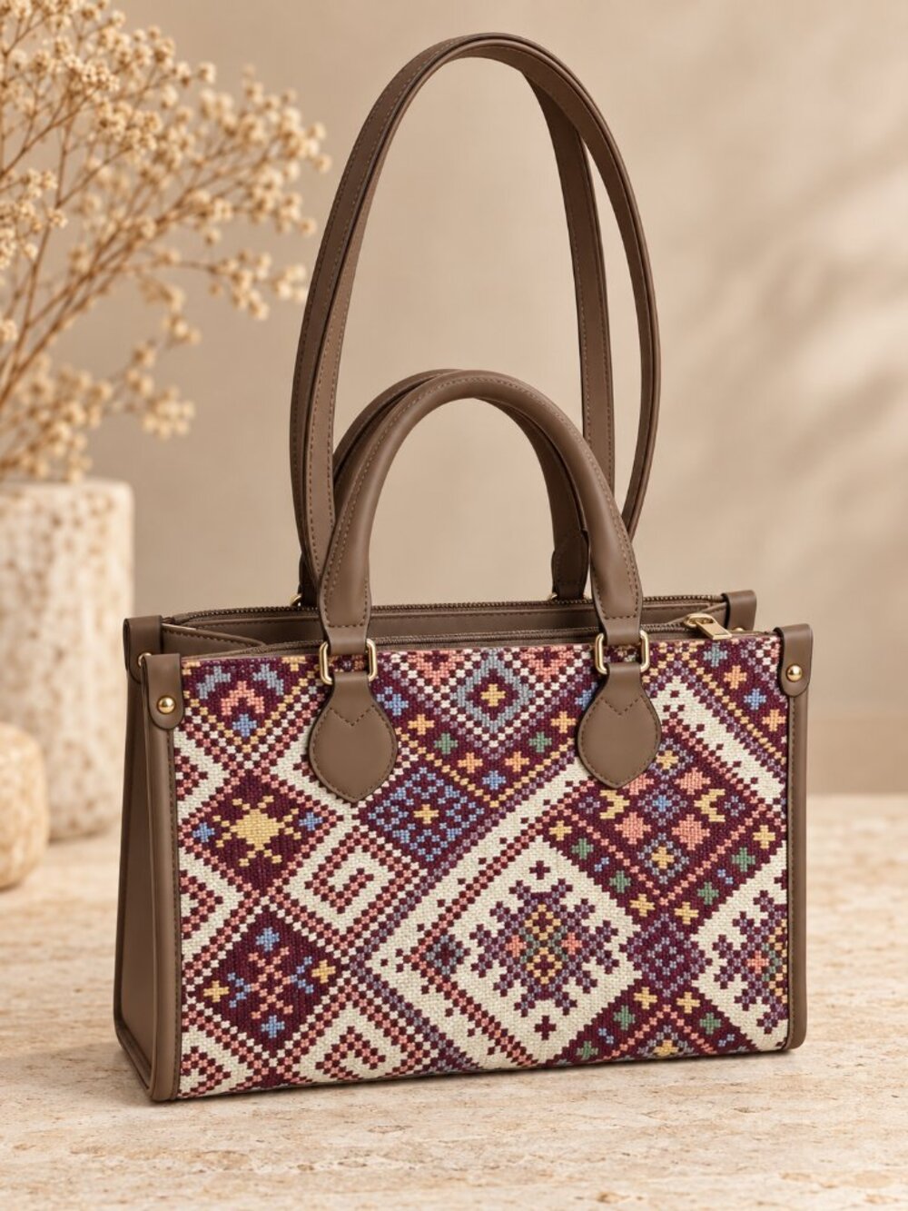 Geometric Jacquard Structured Handbag Shoulder Bag NWT